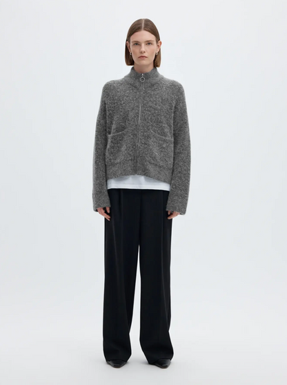 SLFsia Ras LS Knit Zipper Cardigan - Medium Grey Mel.