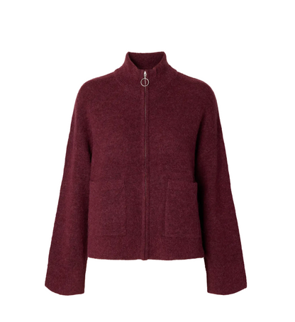 SLFsia Ras LS Strickjacke mit Reißverschluss – Tawny Port