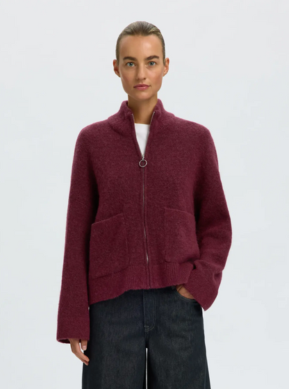 SLFsia Ras LS Strickjacke mit Reißverschluss – Tawny Port