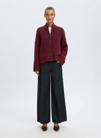 SLFsia Ras LS Strickjacke mit Reißverschluss – Tawny Port