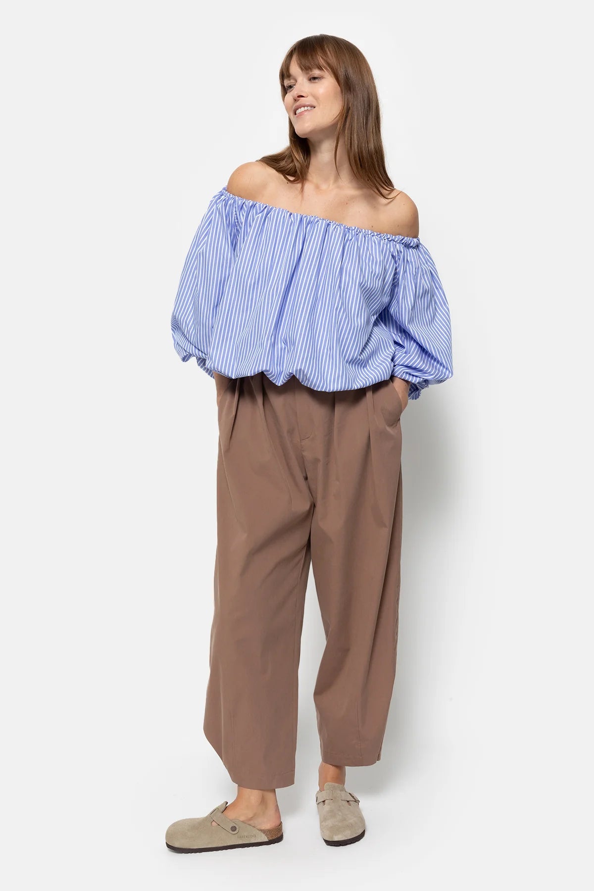 Now Off The Shoulders Top - White &amp; Blue