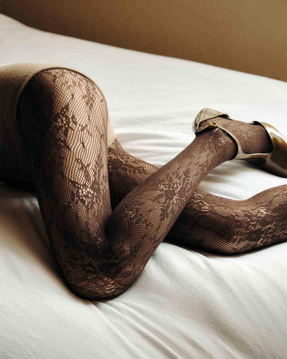 Rosa Lace Tights - Dark Brown