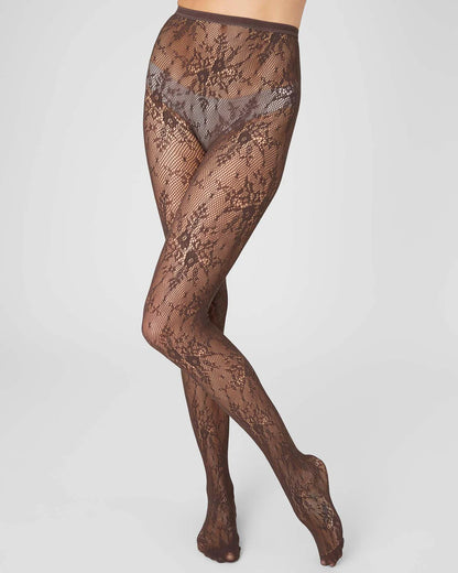 Rosa Lace Tights - Dark Brown