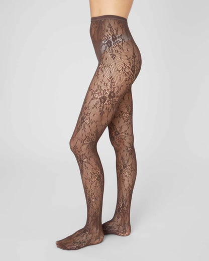 Rosa Lace Tights - Dark Brown