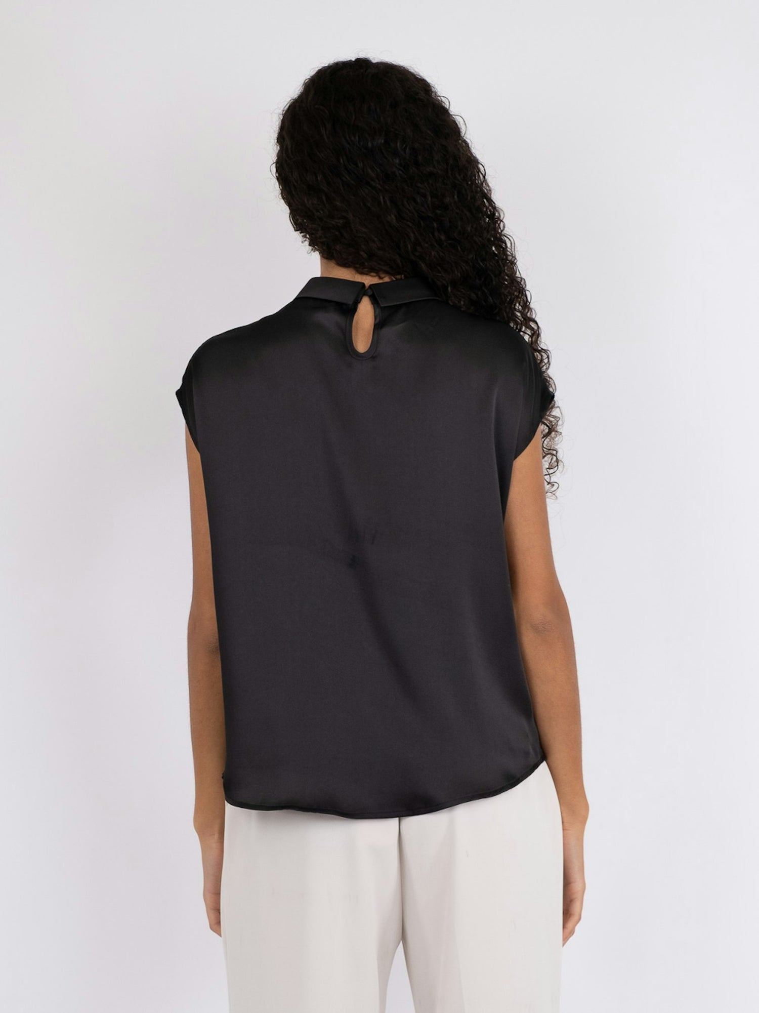 Fleur Drapy Satin Blouse - Black