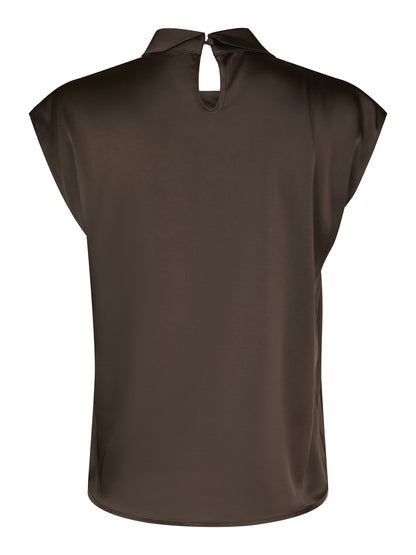 Fleur Drapy Satin Blouse - Dark Brown