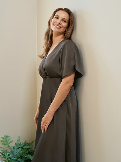 Zelina Heavy Sateen Dress - Dark Brown