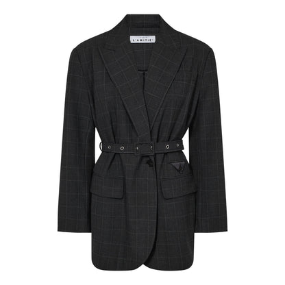 Smokey Check Oversize Belt Blazer - Antracit