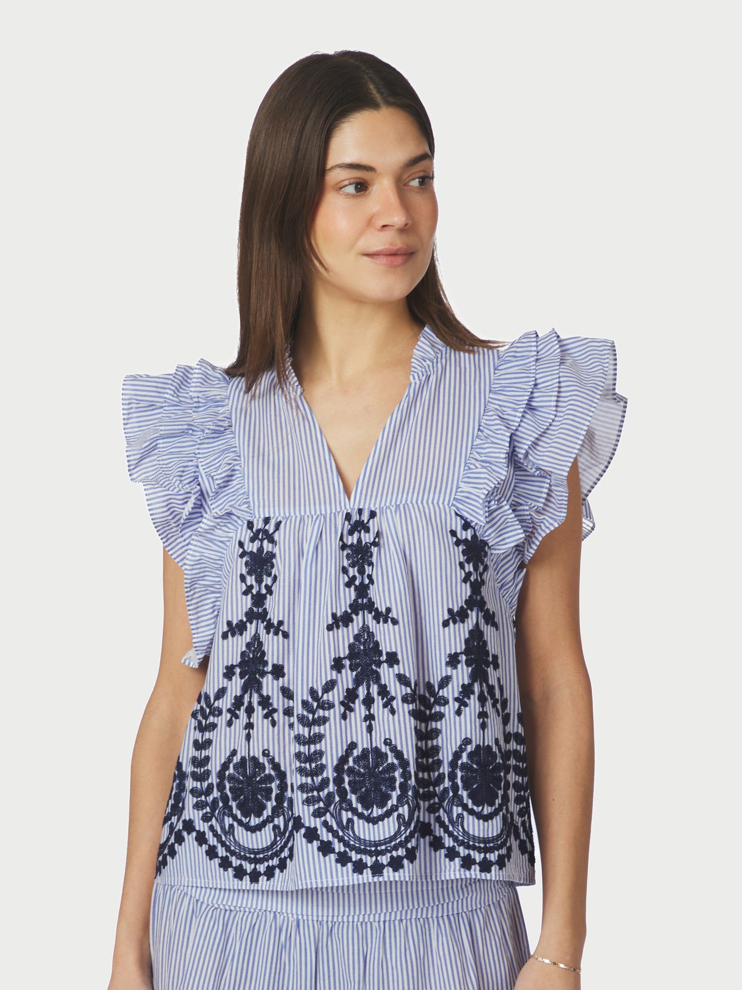 Jayla Stripe Embroidery Top - Blue