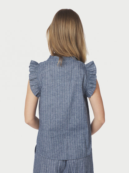 Siona Emb Stripe Top - Blue