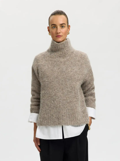 SLFGabriella LS Knit High Neck - Steel Gray Mel.