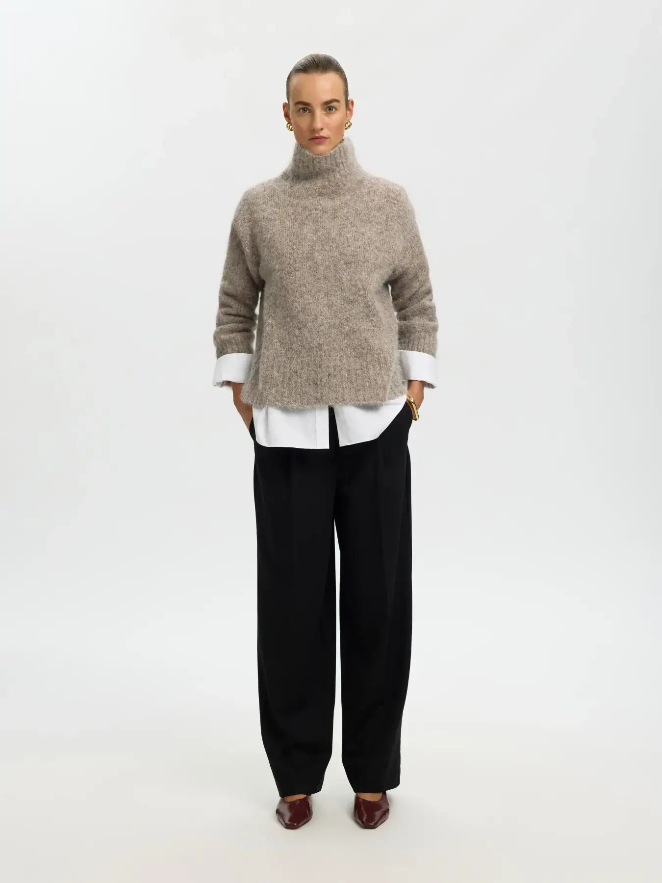 SLFGabriella LS Knit High Neck - Steel Gray Mel.