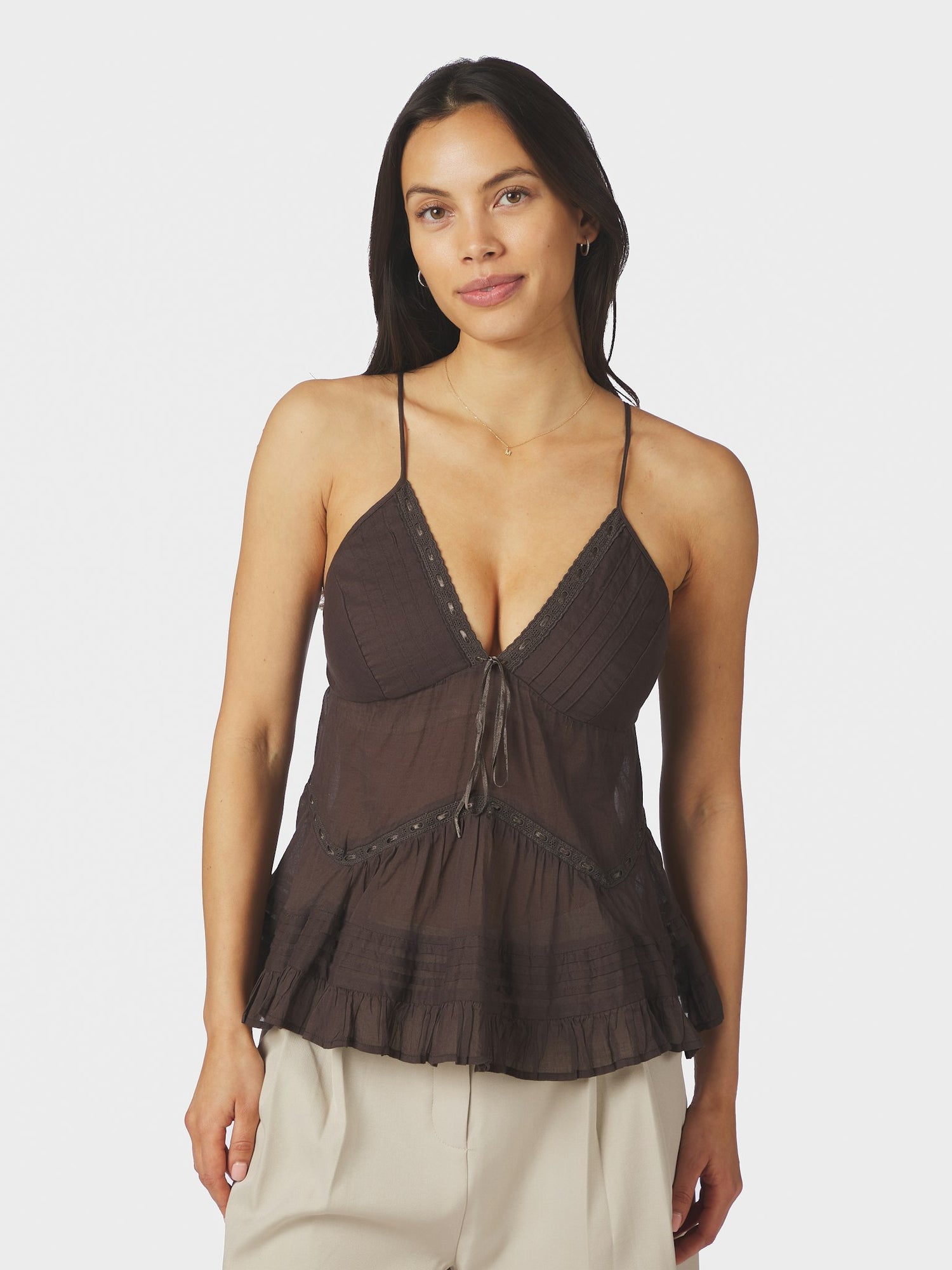 Elvena S Voile Top - Dark Brown