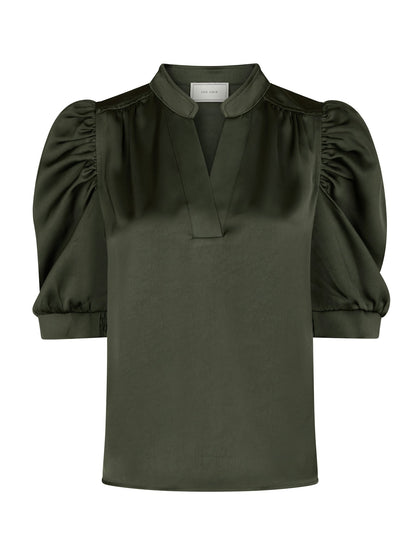 Roella Heavy Sateen Blouse - Deep Green