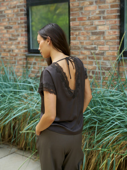 Benera Heavy Sateen Lace Blouse - Dark Brown Dark Brown