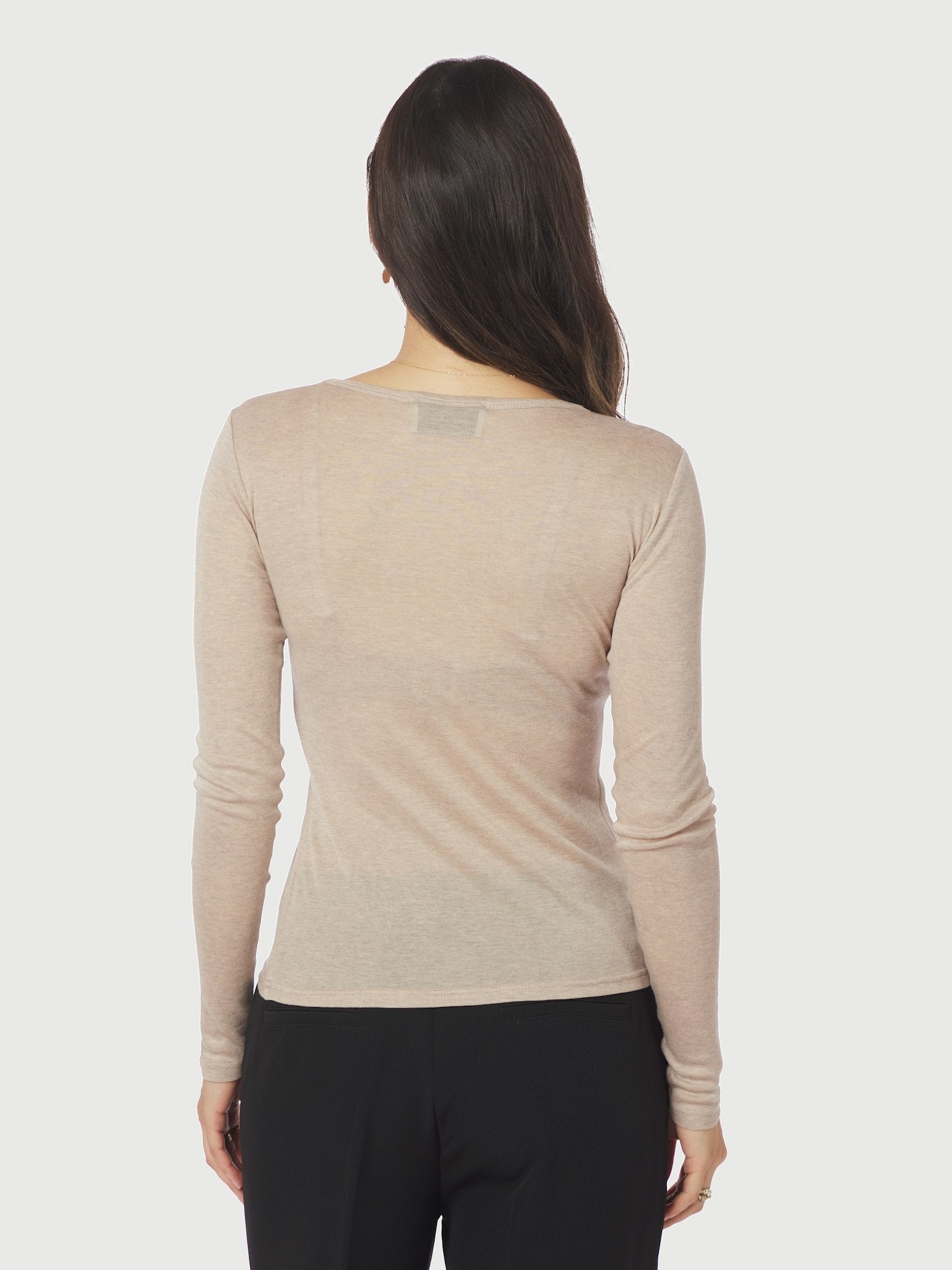 Nella Fine Rib Blouse - Beige Melange