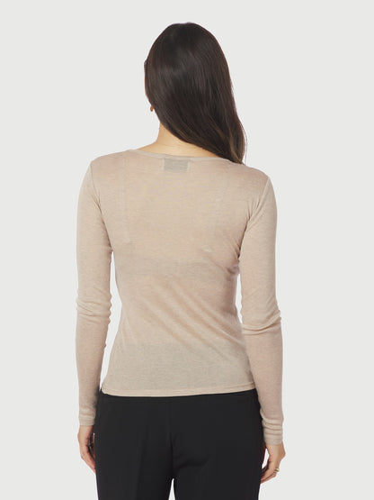 Nella Fine Rib Blouse - Beige Melange