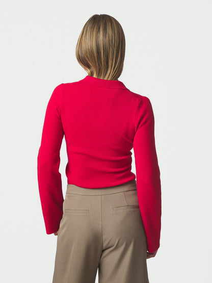 Fannya Ls Solid Knit Polo - Red