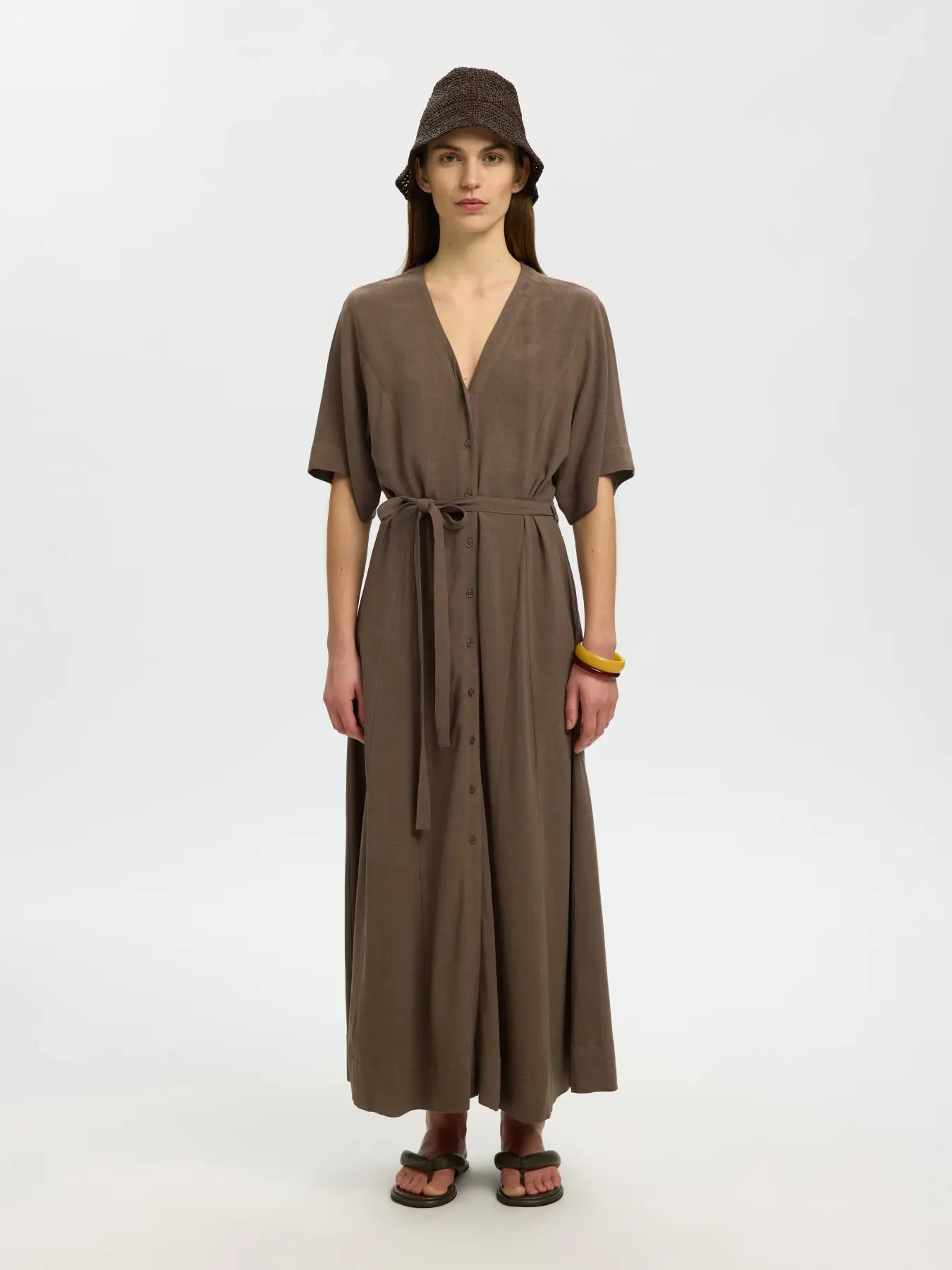 SLFviva Regular Linen Blend Dress - Chocolate Chip