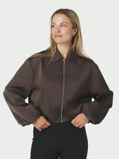 Denielle Heavy Sateen Jacket - Dark Brown