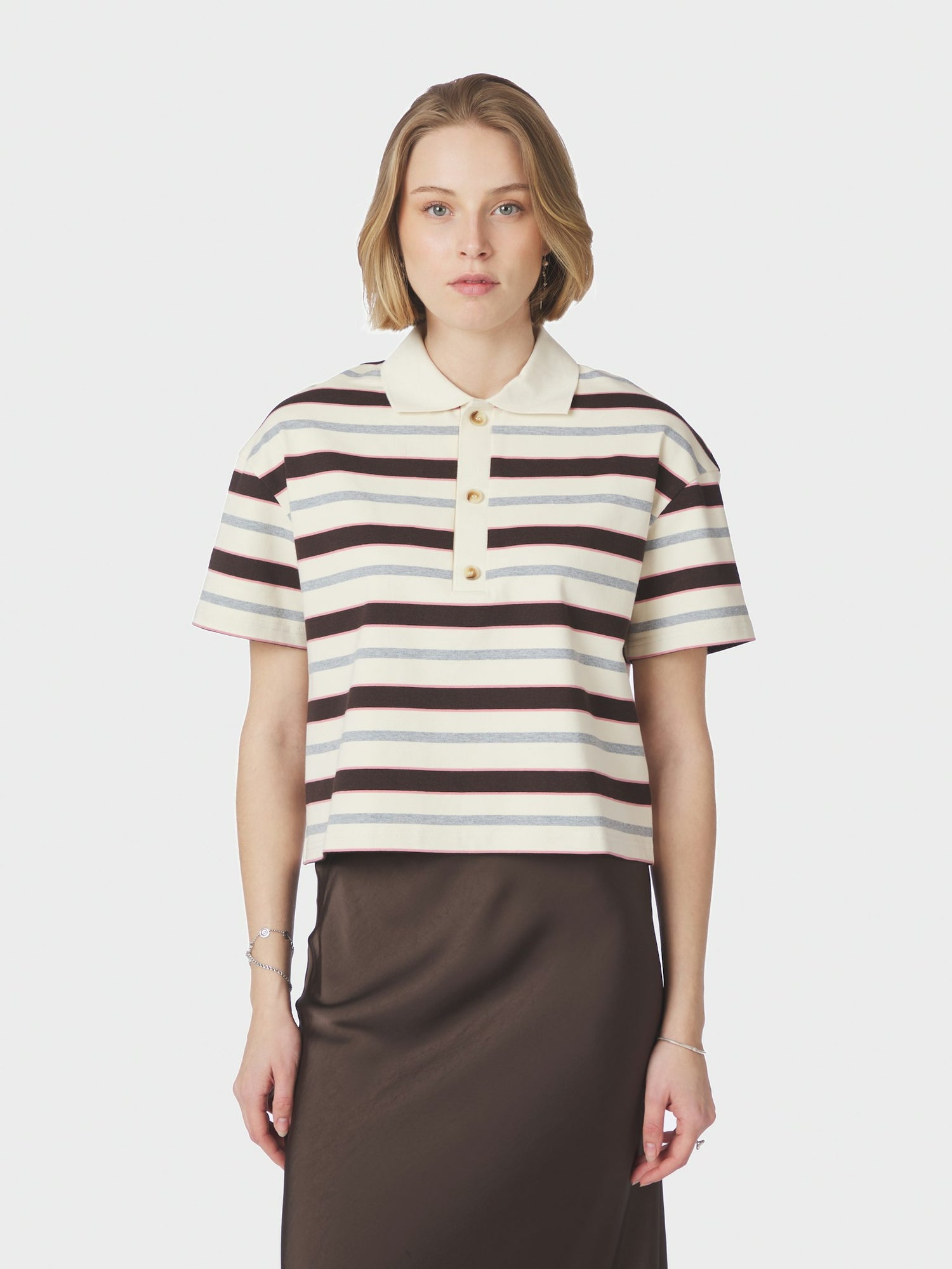Vennera Triple Stripe Polo Tee - Grey