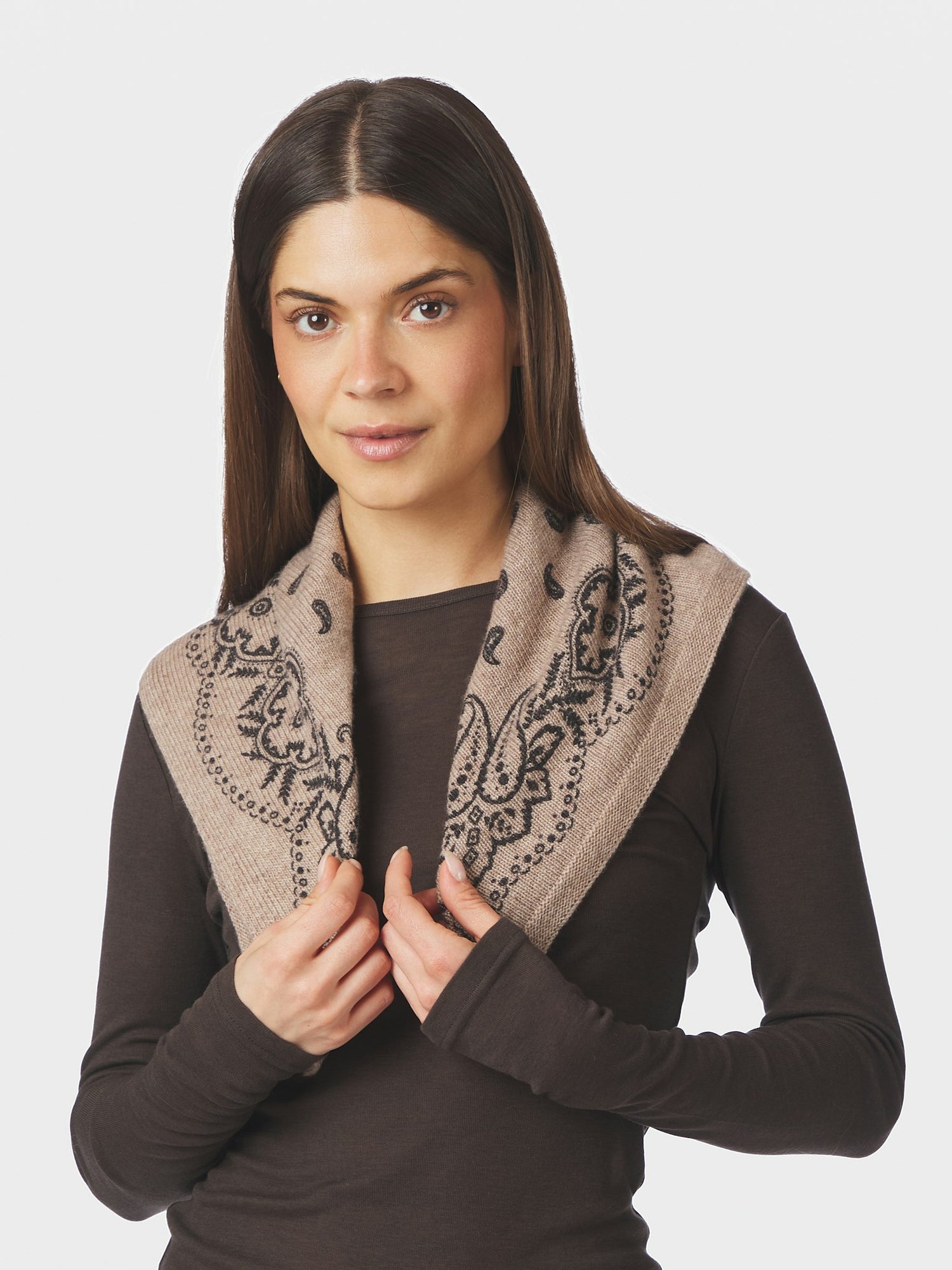 Adelina Paisley Knit Scarf - Beige Melange