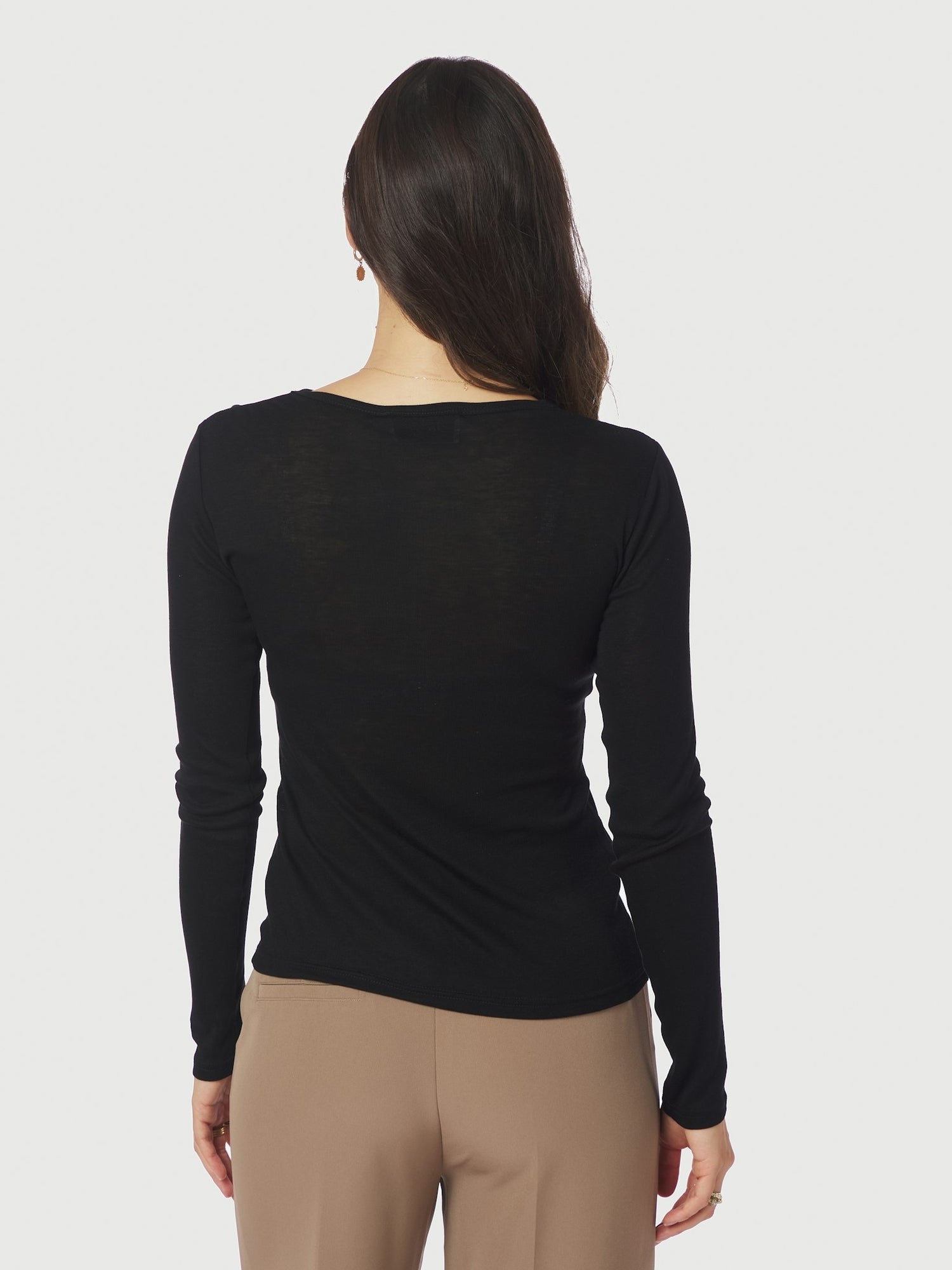 Nella Fine Rib Blouse - Black