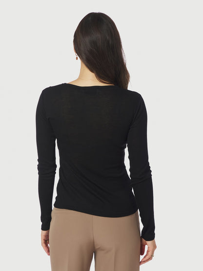 Nella Fine Rib Blouse - Black