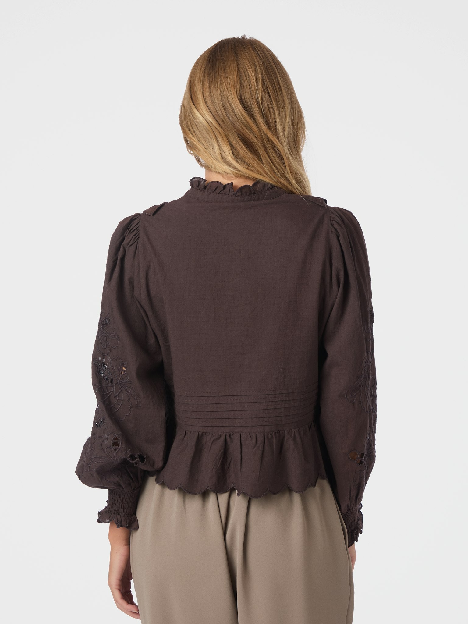 Petrine Embroidery Blouse - Dark Brown