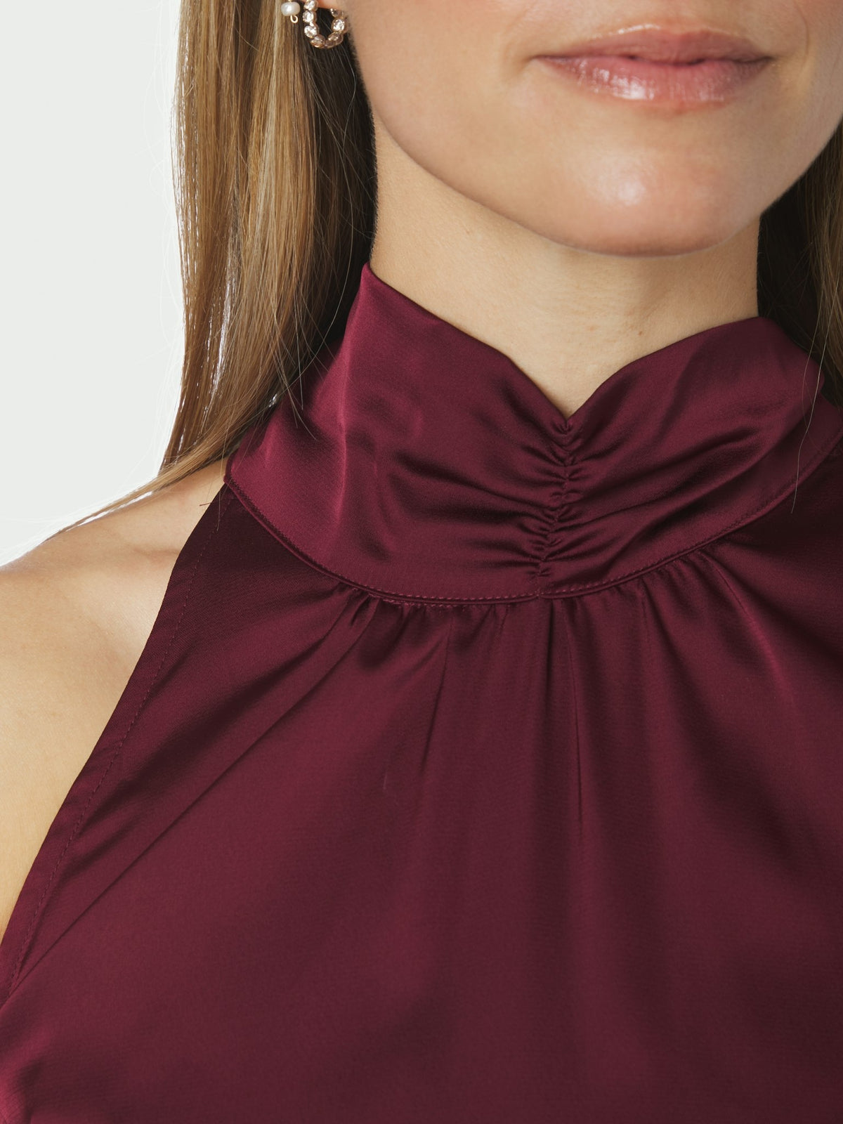 Jos Drapy Satin Top - Burgundy