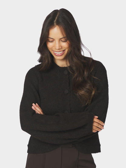Gio Fluffy Knit Cardigan - Dark Brown