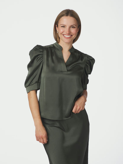 Roella Heavy Sateen Blouse - Deep Green
