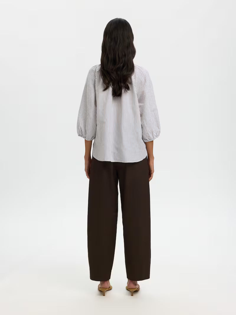SLFcleo-Alberta Linen Blend Shirt - Bright White Chocolate Chip Stripes