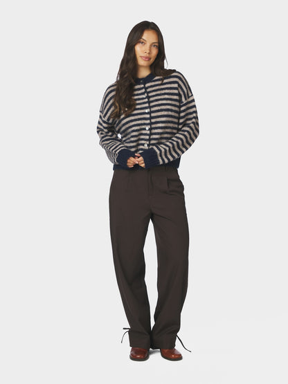 Isana Stripe Fluffy Knit Cardigan - Navy Striped Navy Striped