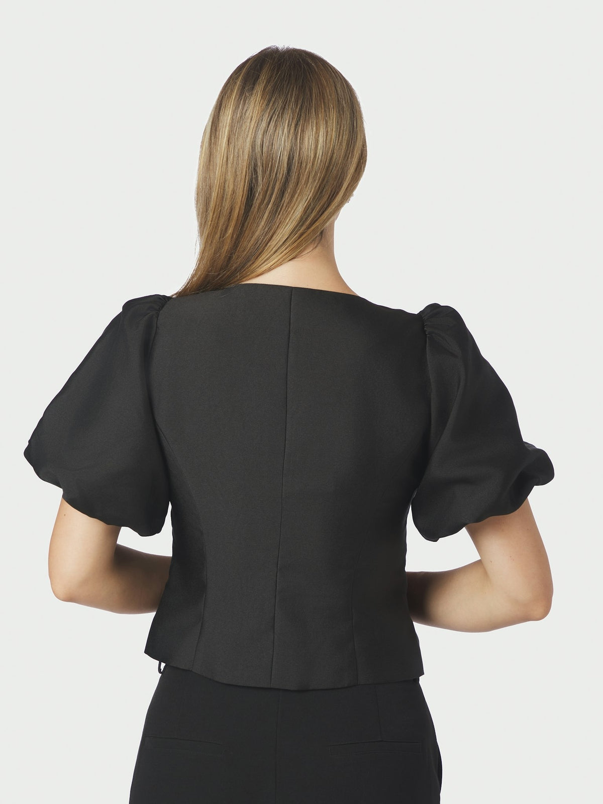 Anela Mandarin Dull Satin Blouse - Black