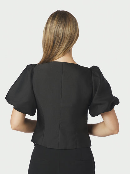 Anela Mandarin Dull Satin Blouse - Black