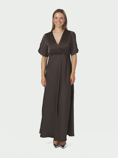 Zelina Heavy Sateen Dress - Dark Brown