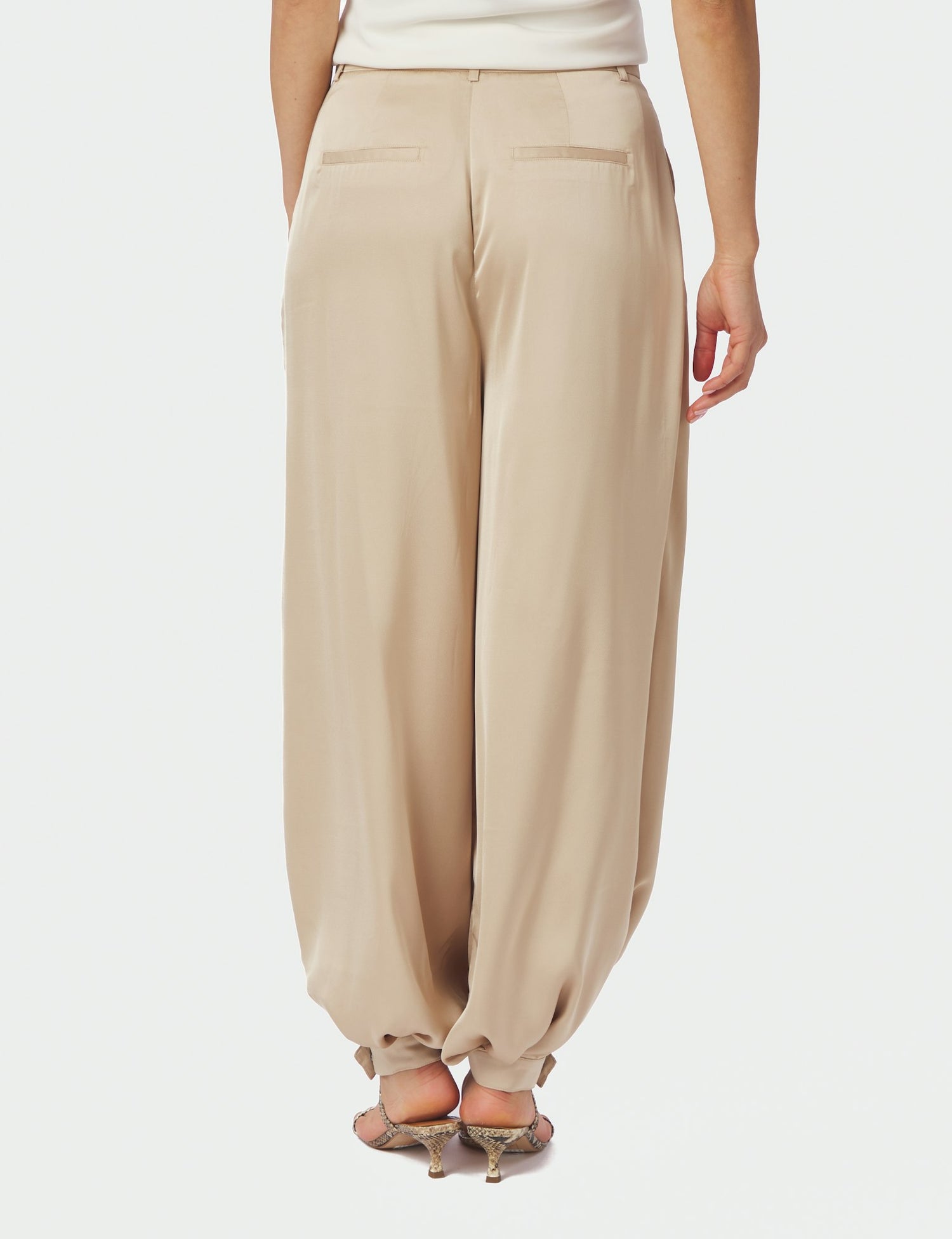 Fayla Drapy Satin Balloon Pants - Dark Sand