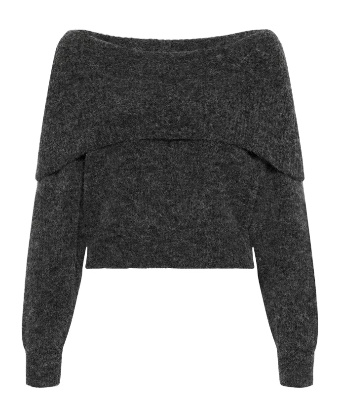 GZalpha Off Shoulder Pullover - Charcoal Melange