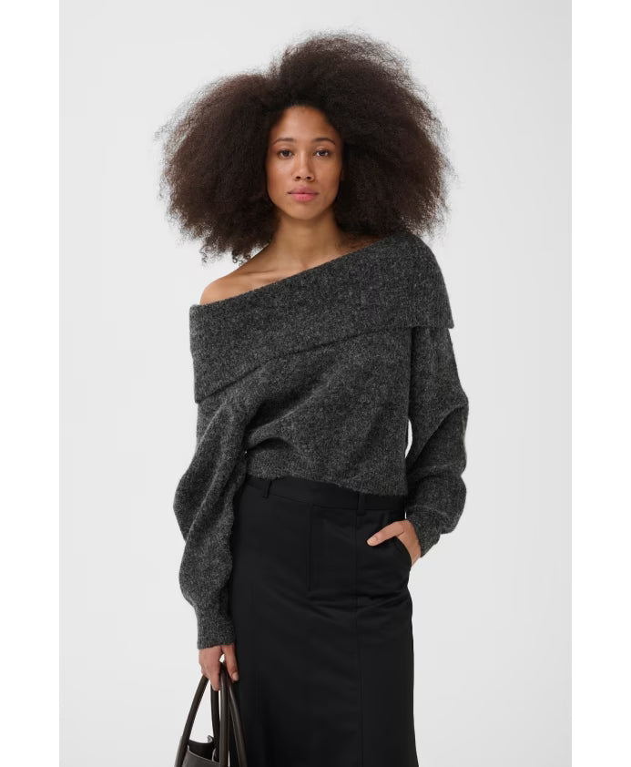 GZalpha Off Shoulder Pullover - Charcoal Melange