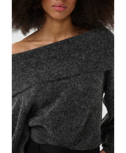 GZalpha Off Shoulder Pullover - Charcoal Melange