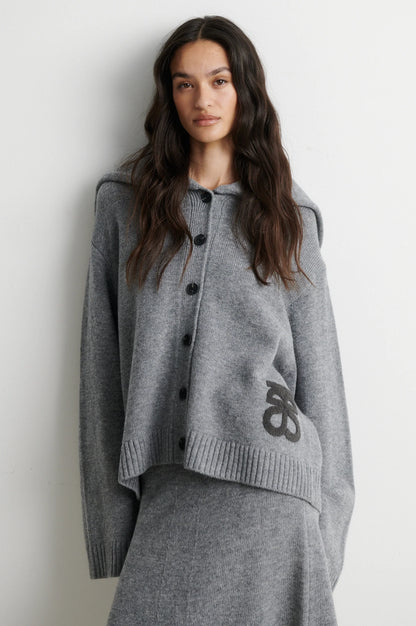 Alpha Knit Collar Cardigan – Mittelgrau meliert