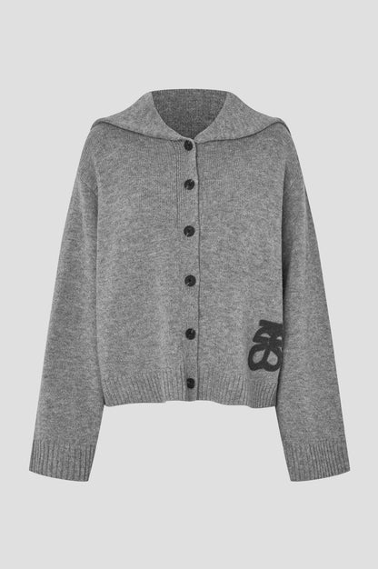 Alpha Knit Collar Cardigan – Mittelgrau meliert