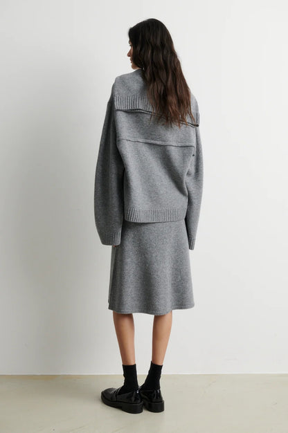 Alpha Knit Collar Cardigan – Mittelgrau meliert