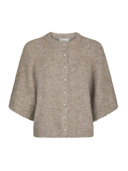Amaya Fluffy Knit Cardigan - Beige Melange