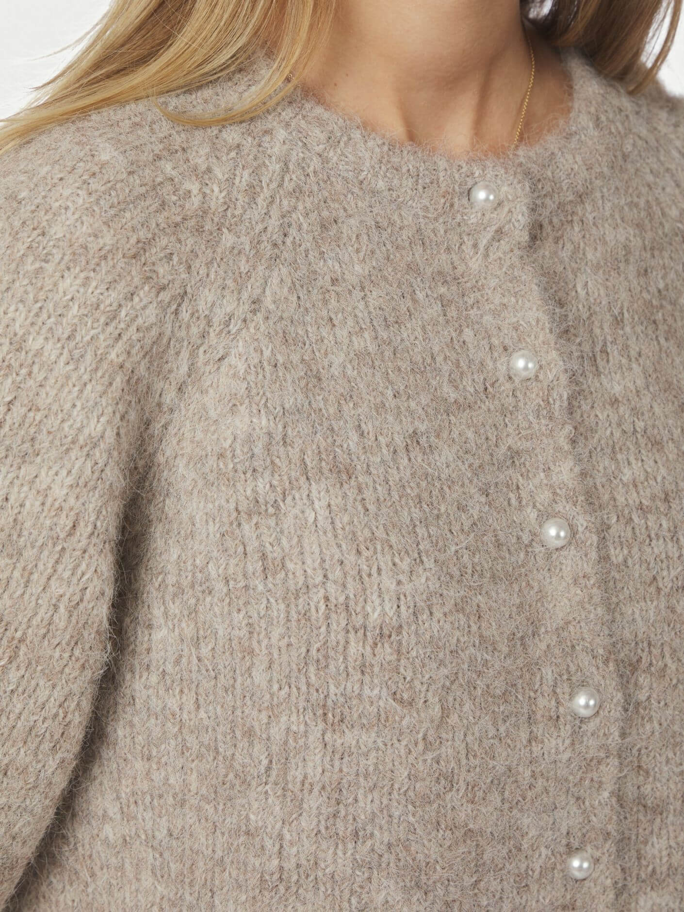 Amaya Fluffy Knit Cardigan - Beige Melange