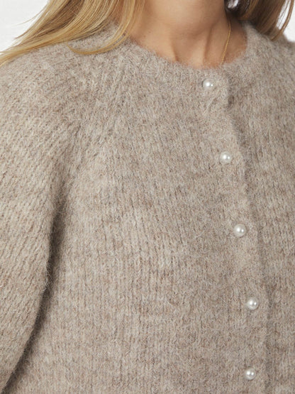 Amaya Fluffy Knit Cardigan - Beige Melange