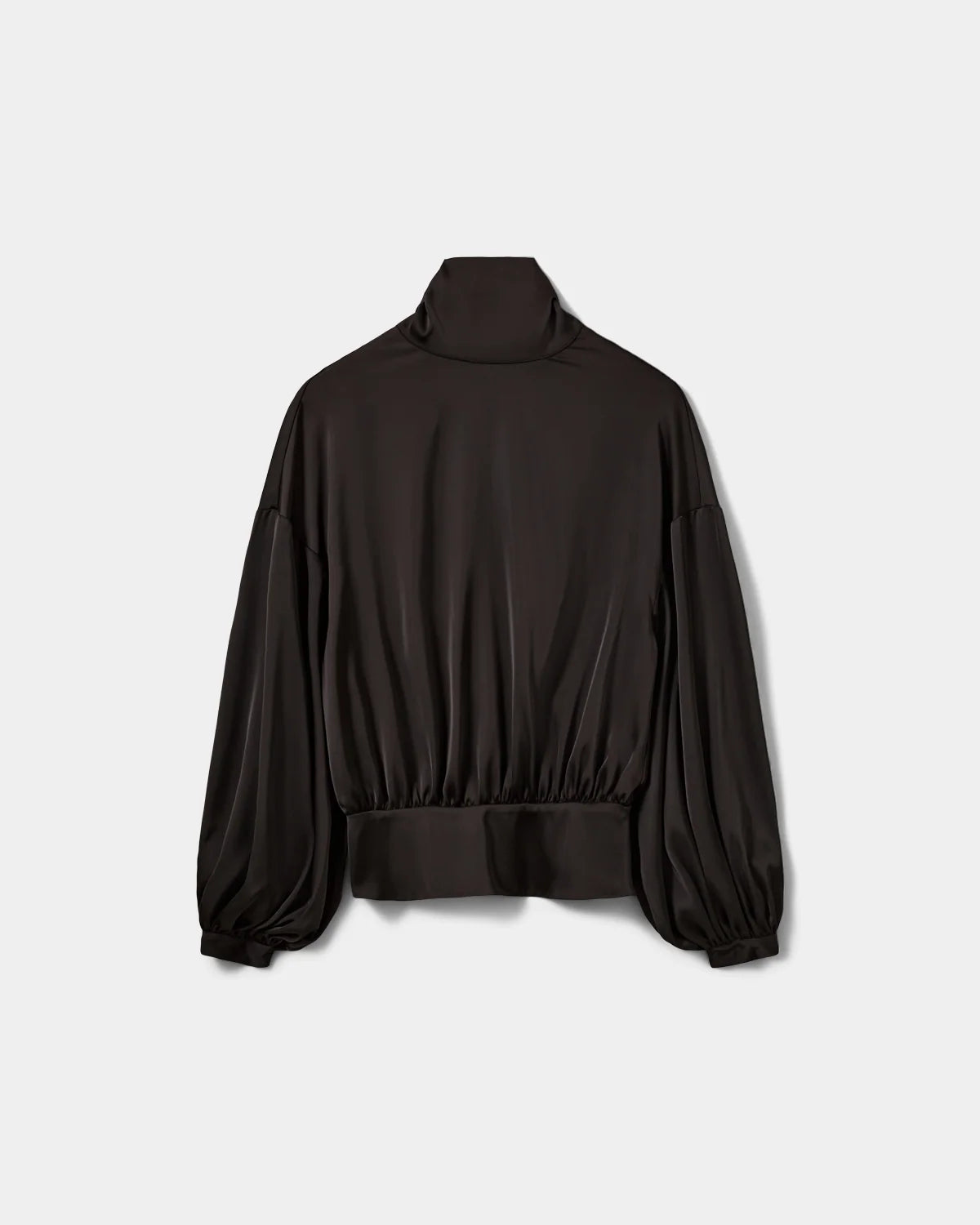 AmberSW Balloon Sleeve Satin Blouse - Black