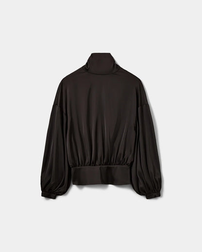 AmberSW Balloon Sleeve Satin Blouse - Black