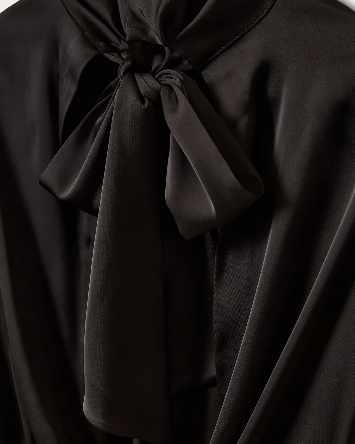 AmberSW Balloon Sleeve Satin Blouse - Black